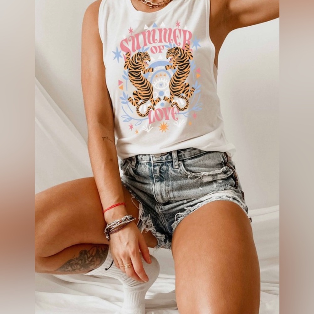 Summer of love White Tiger Muscle Tank.  Multiple Sizes.